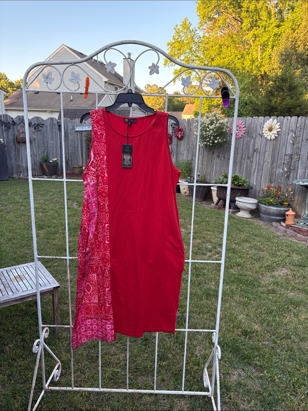 DG2 by Diane Gilman Red Sleeveless Midi Dress with Pink Patterned Side Panel
